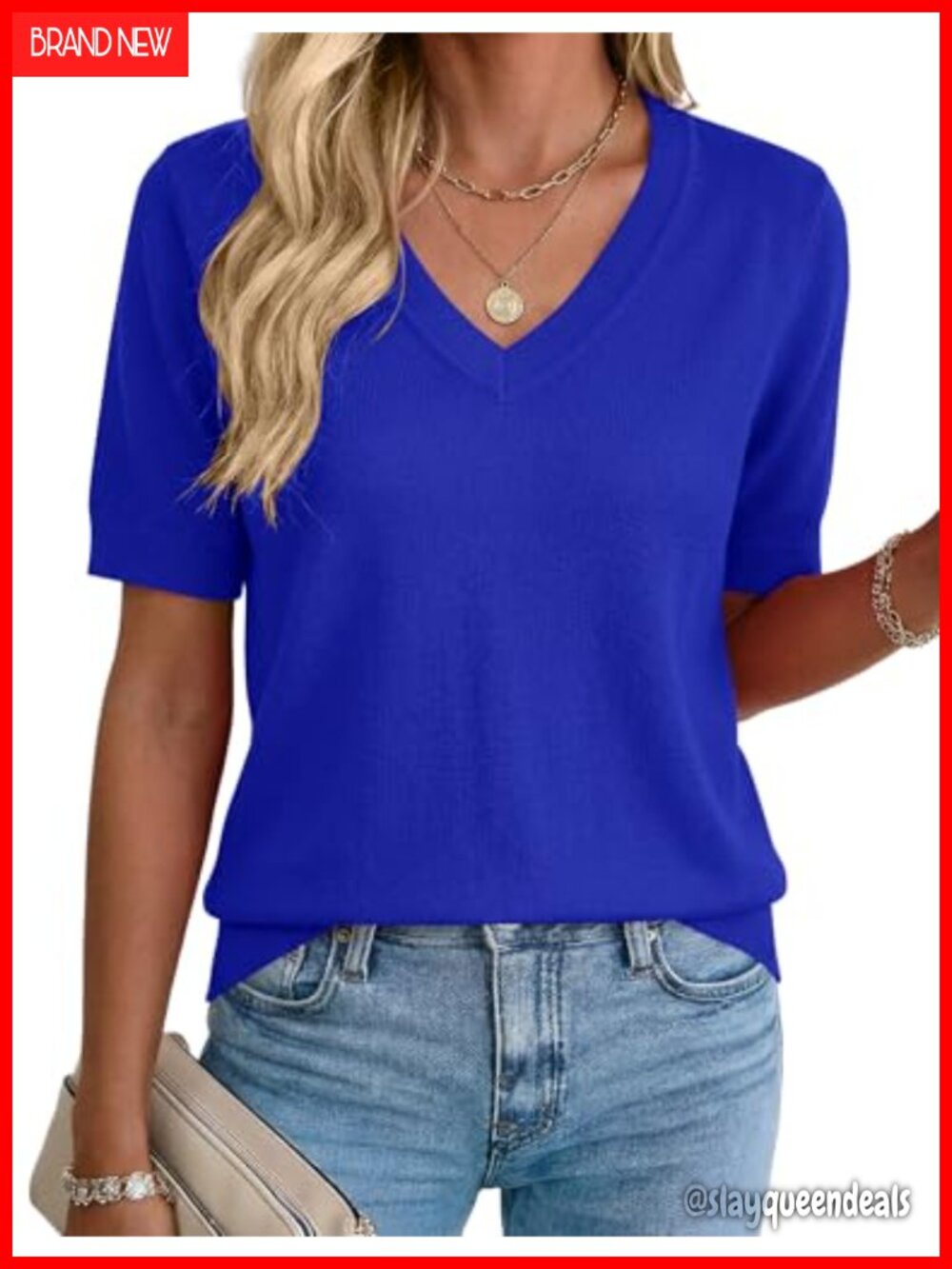 Rapbin Womens Short Sleeve V Neck Knit Sweater Top Summer Pullover